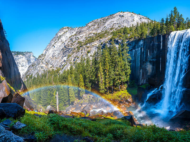 Picturasque Vernal Falls waterfall in Yosemite National Park. California, USA